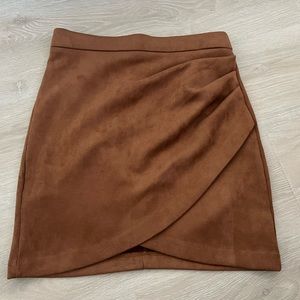 Dynamite Brown Cross Over Suede Mini Skirt
